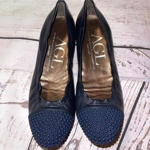 AGL Ballet Flats Womens Leather Metal Studs Cap Toe shoe 🌴